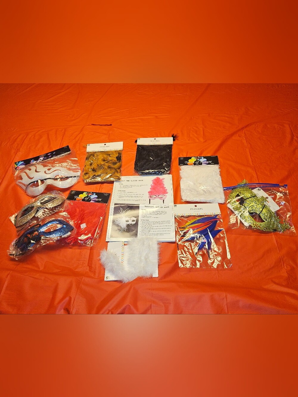 Masquerade Ball Party Pack New 4-Mask 4-Assorted Feathers-Mini Boa Instruction
